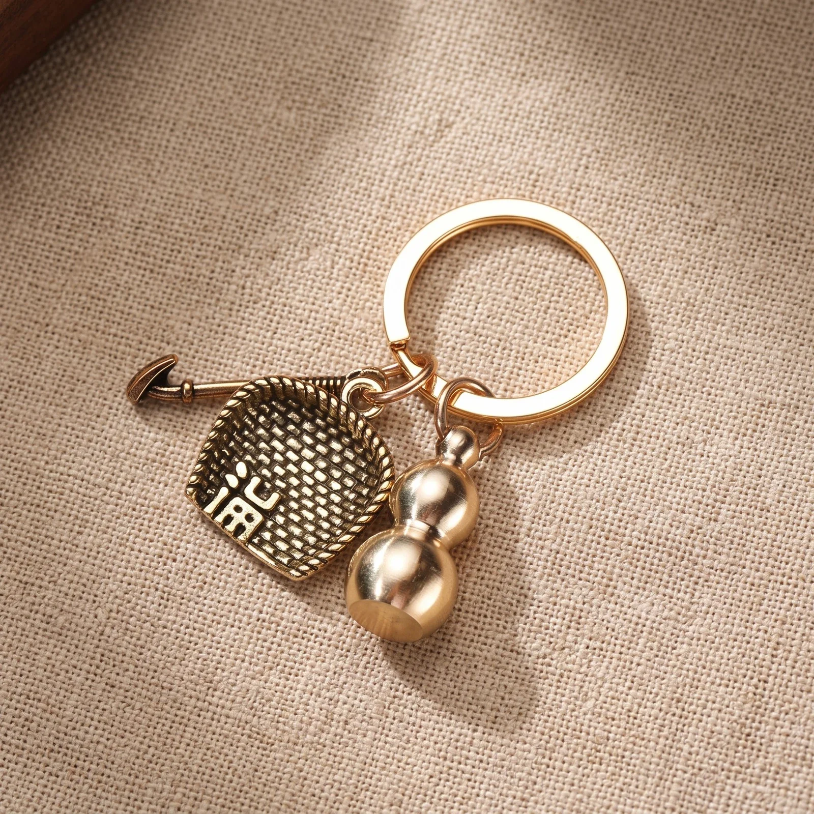 Solid Brass Gourd and Coin Car Charm