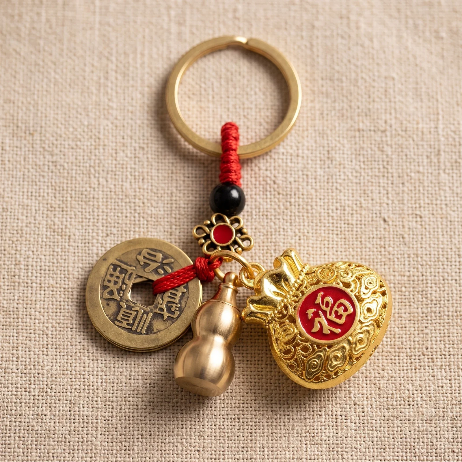 Brass Abacus and Coin Money Bag Keychain
