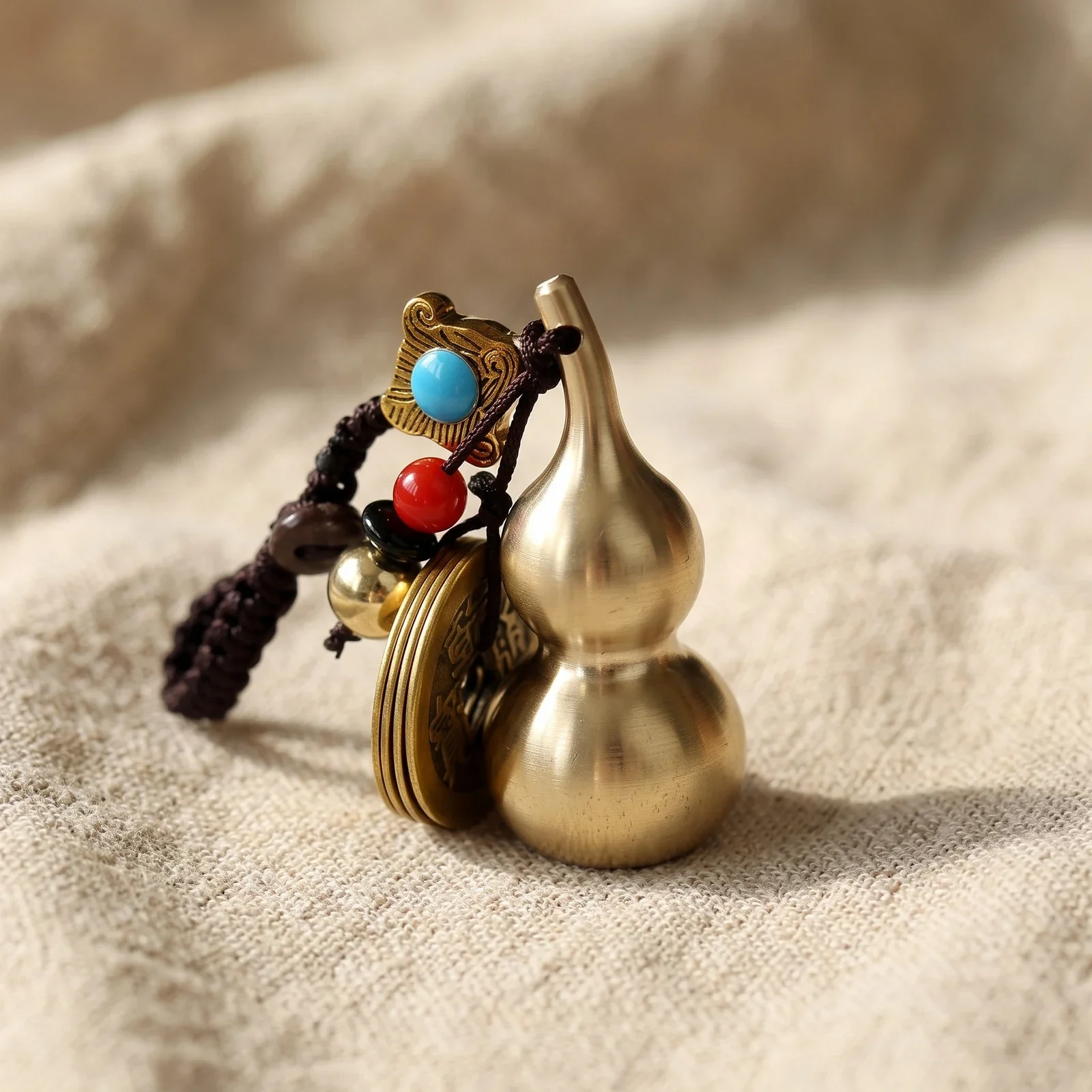 Handmade Brass Gourd and Coin Car Pendant