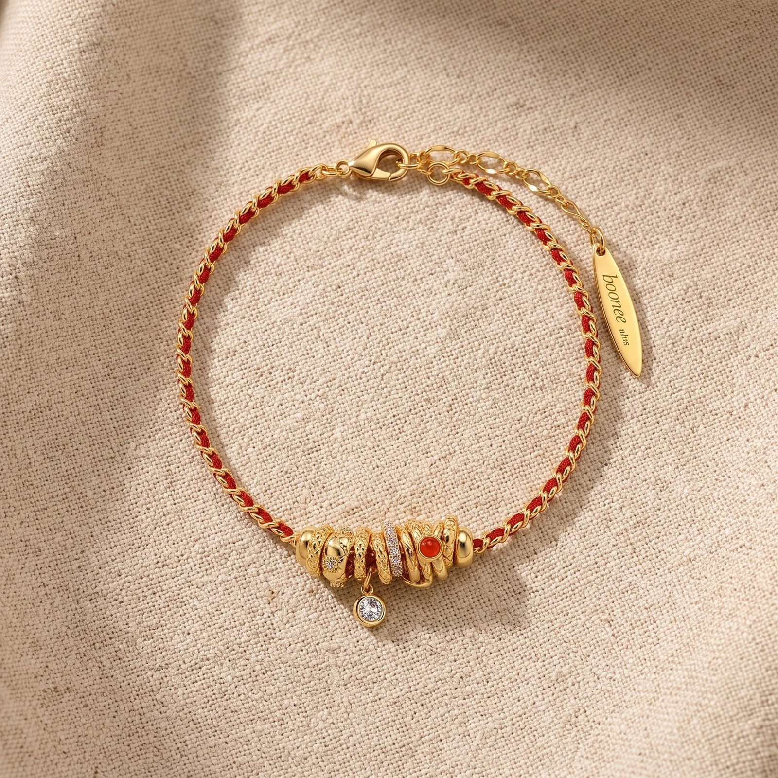 Red Cord with Glass Bead Bracelet