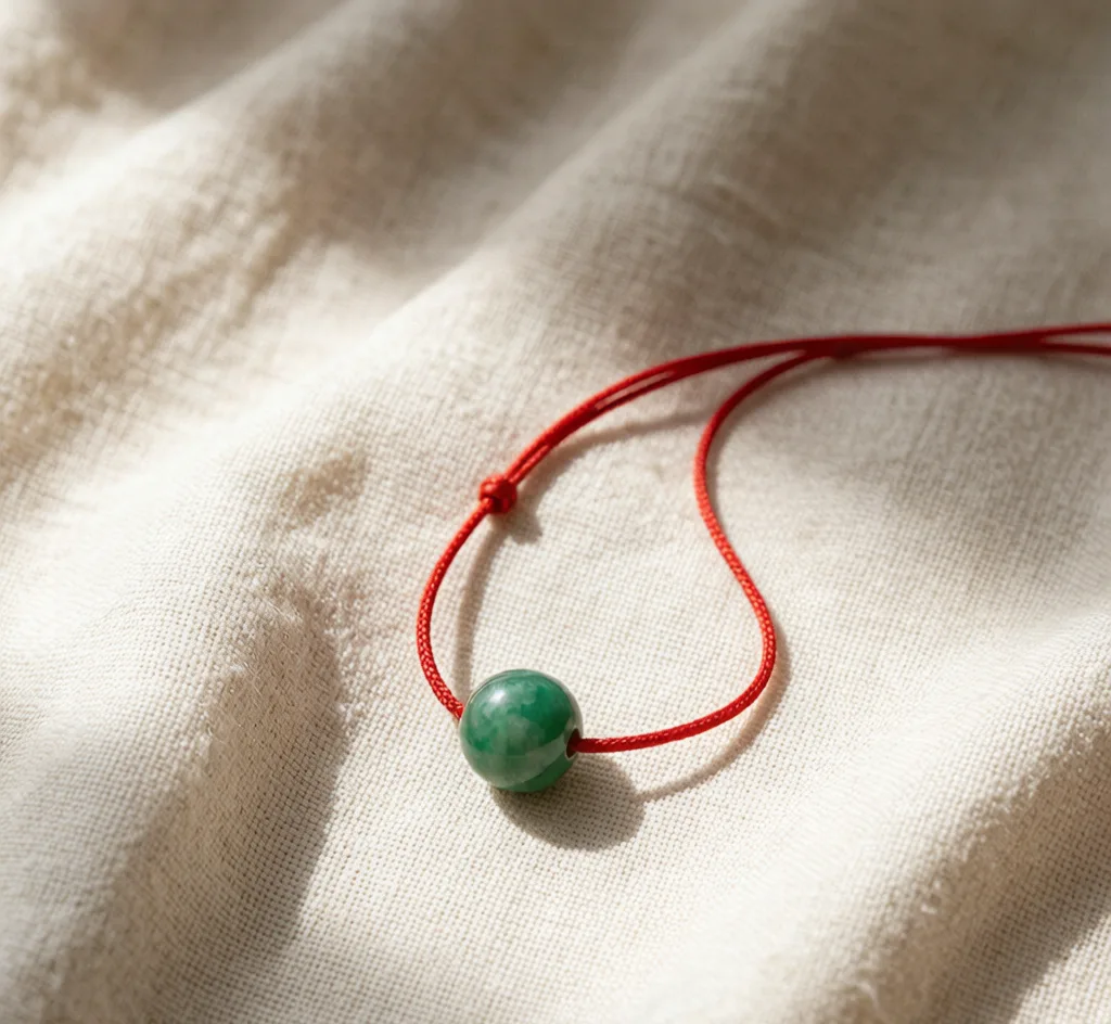 Red String Necklace with Jade Bead