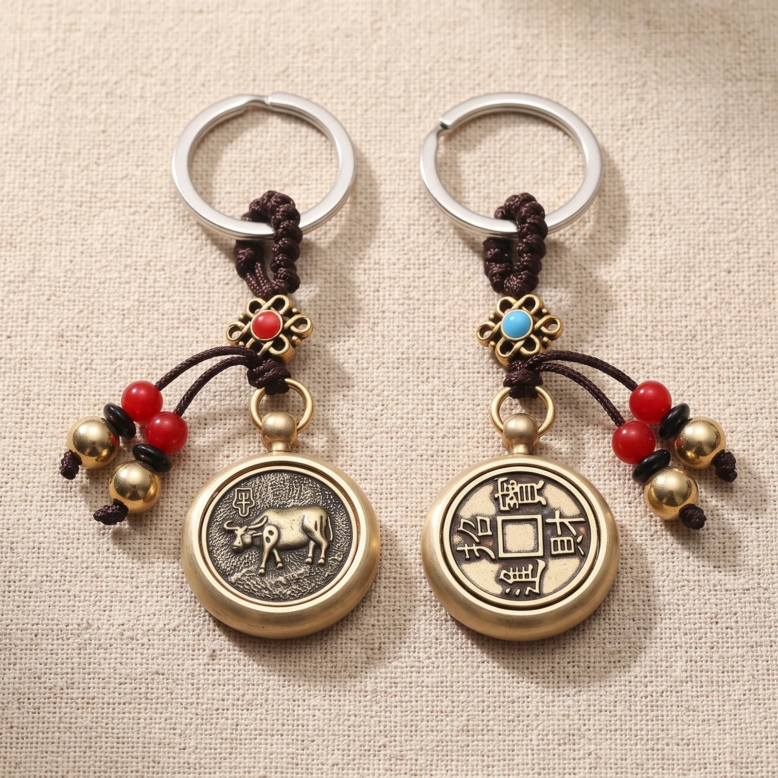 Twelve Zodiac Brass Coin Keychain