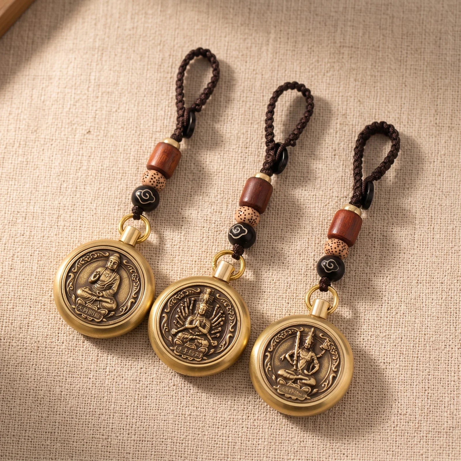 Eight Guardians Spinning Zodiac Brass Keychain