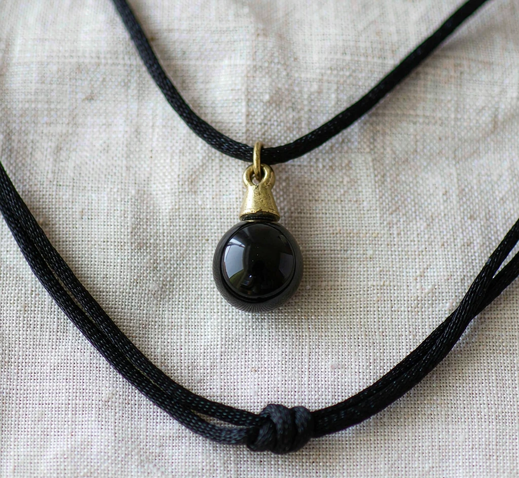 Black Obsidian Bead Pendant — Small