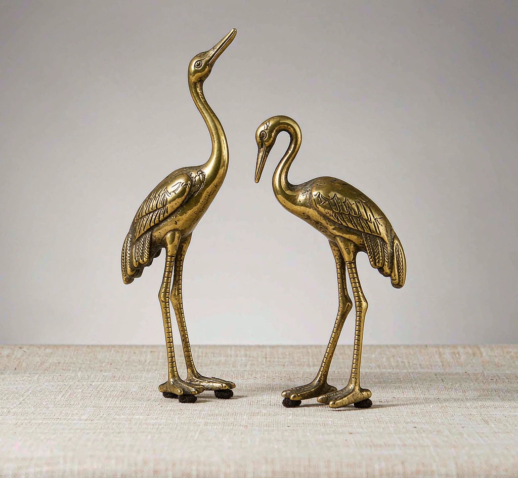 Brass Crane Pair Ornament