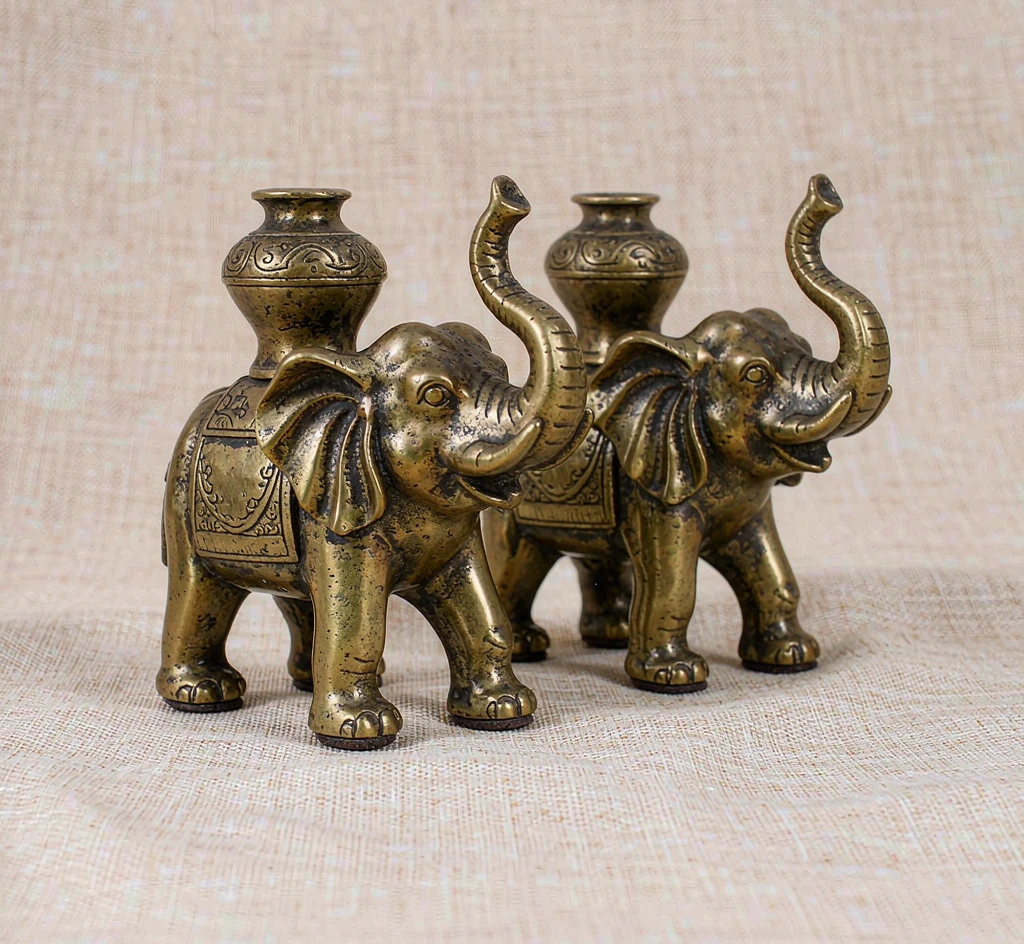 Brass Elephant Pair Ornament