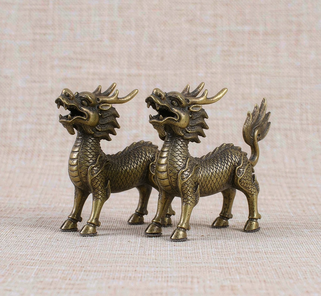 Brass Qilin Pair Ornament
