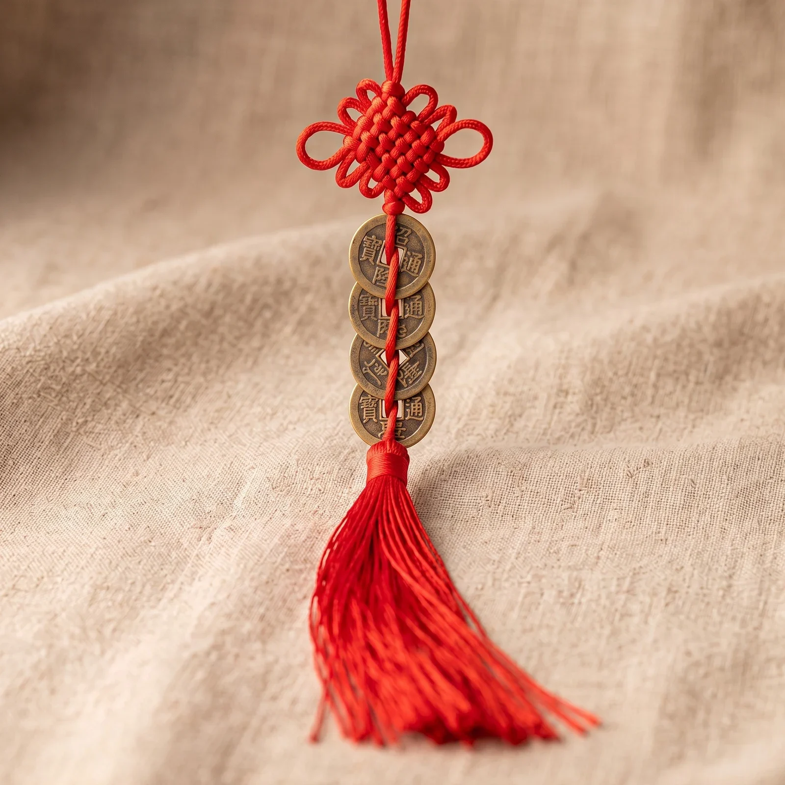 Brass Five Emperor Coin Car Hanging with Gourd and Tassel — photo 2
