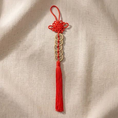 Brass Five Emperor Coin Car Hanging with Gourd and Tassel