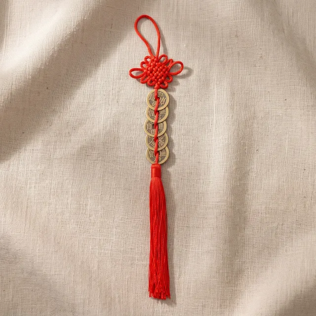 Brass Five Emperor Coin Car Hanging with Gourd and Tassel