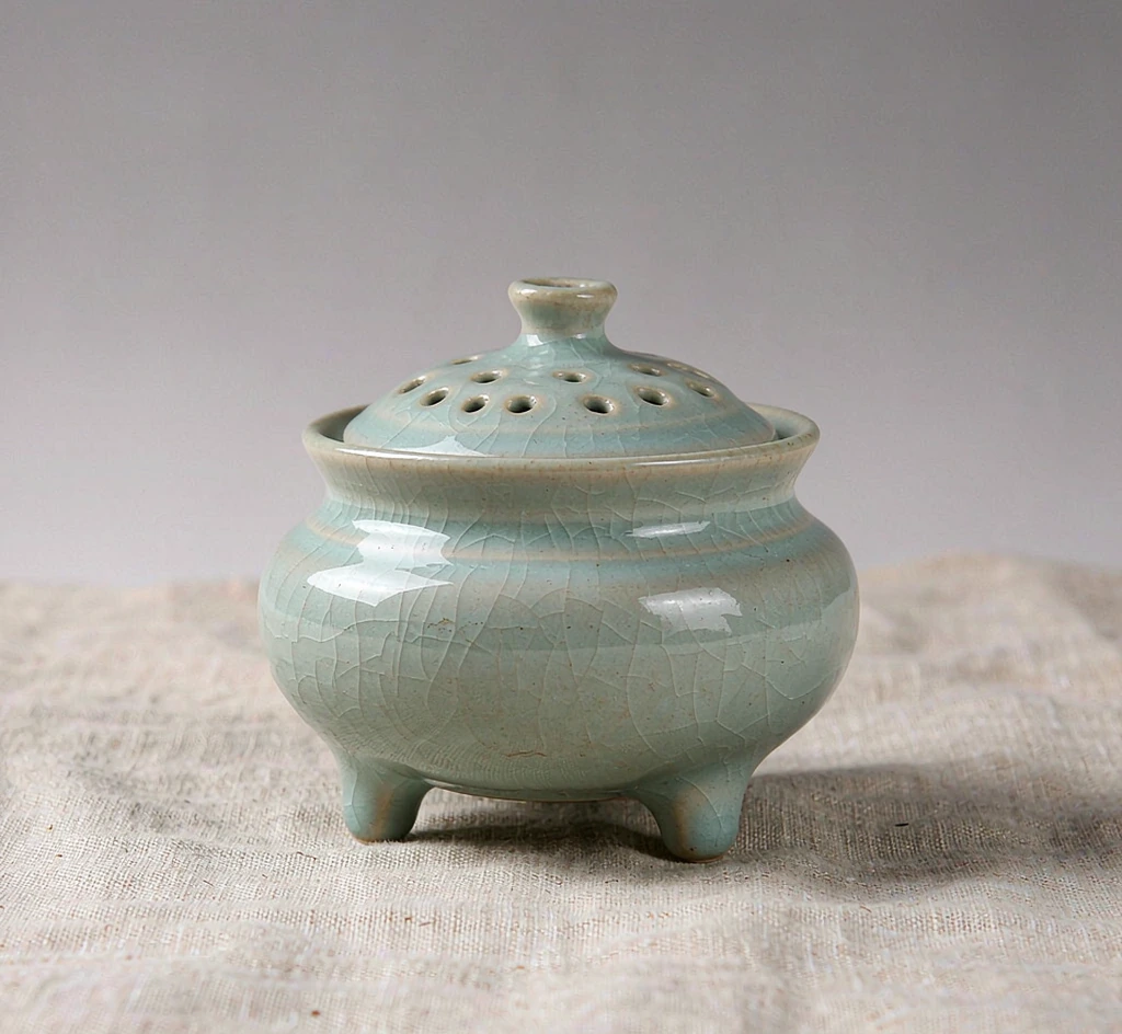 Ceramic Incense Burner — Tripod with Lid