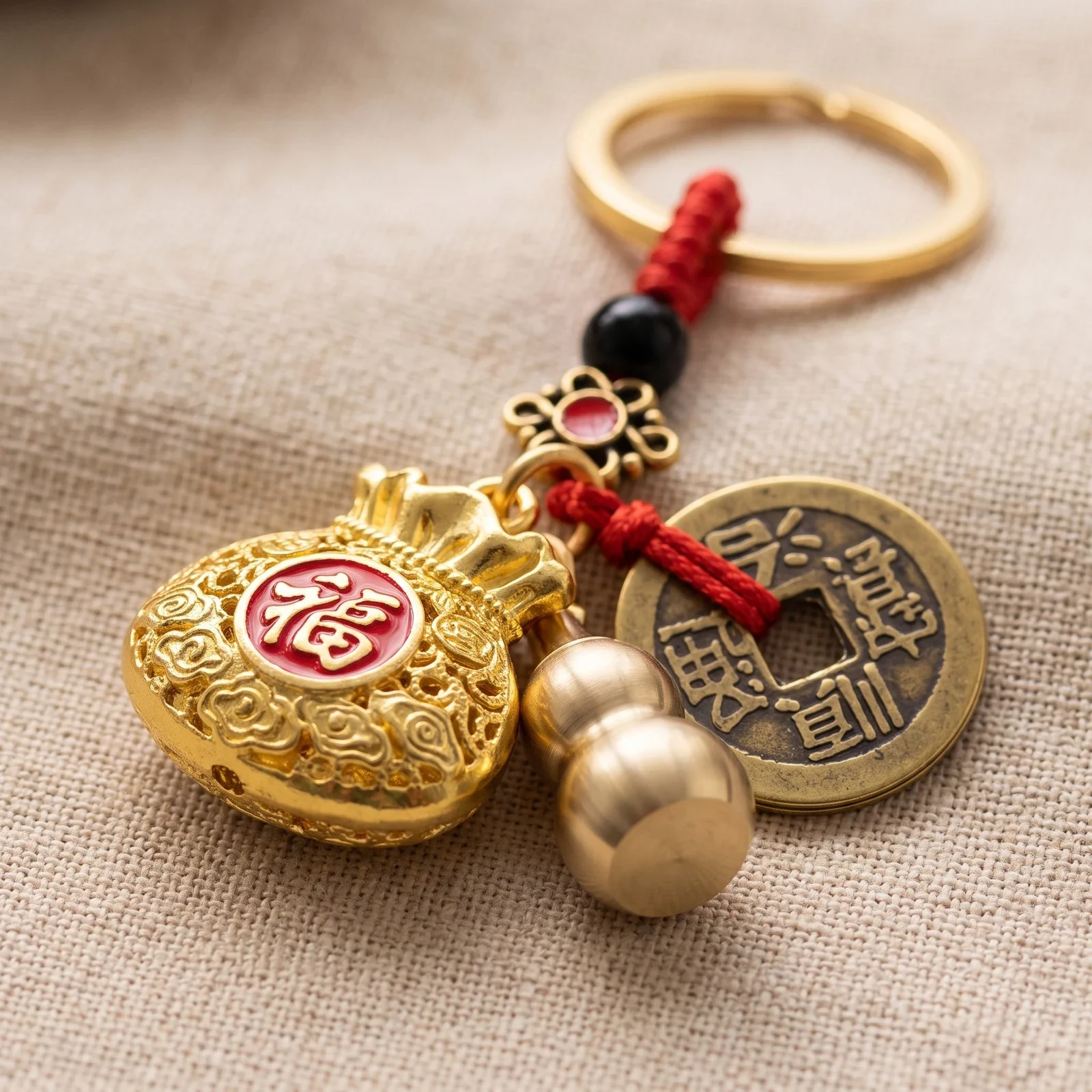 Brass Abacus and Coin Money Bag Keychain — photo 2