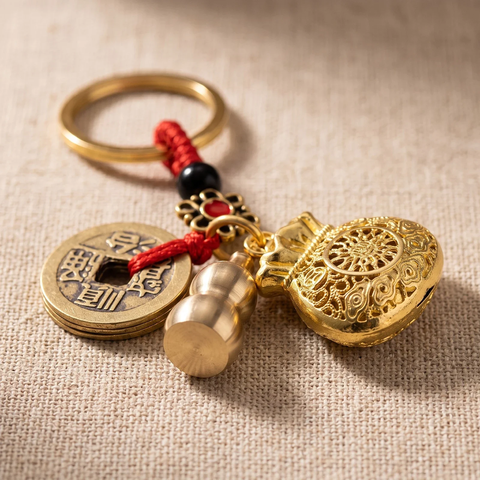 Brass Abacus and Coin Money Bag Keychain — photo 3