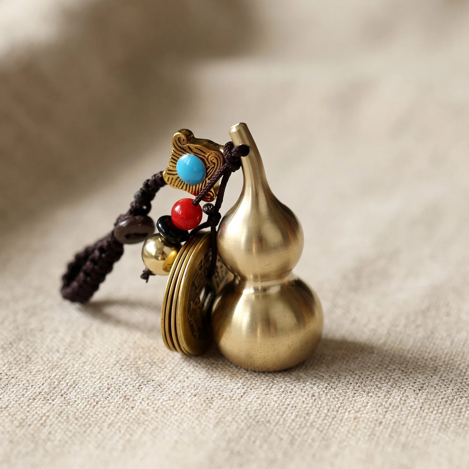 Handmade Brass Gourd and Coin Car Pendant — photo 2