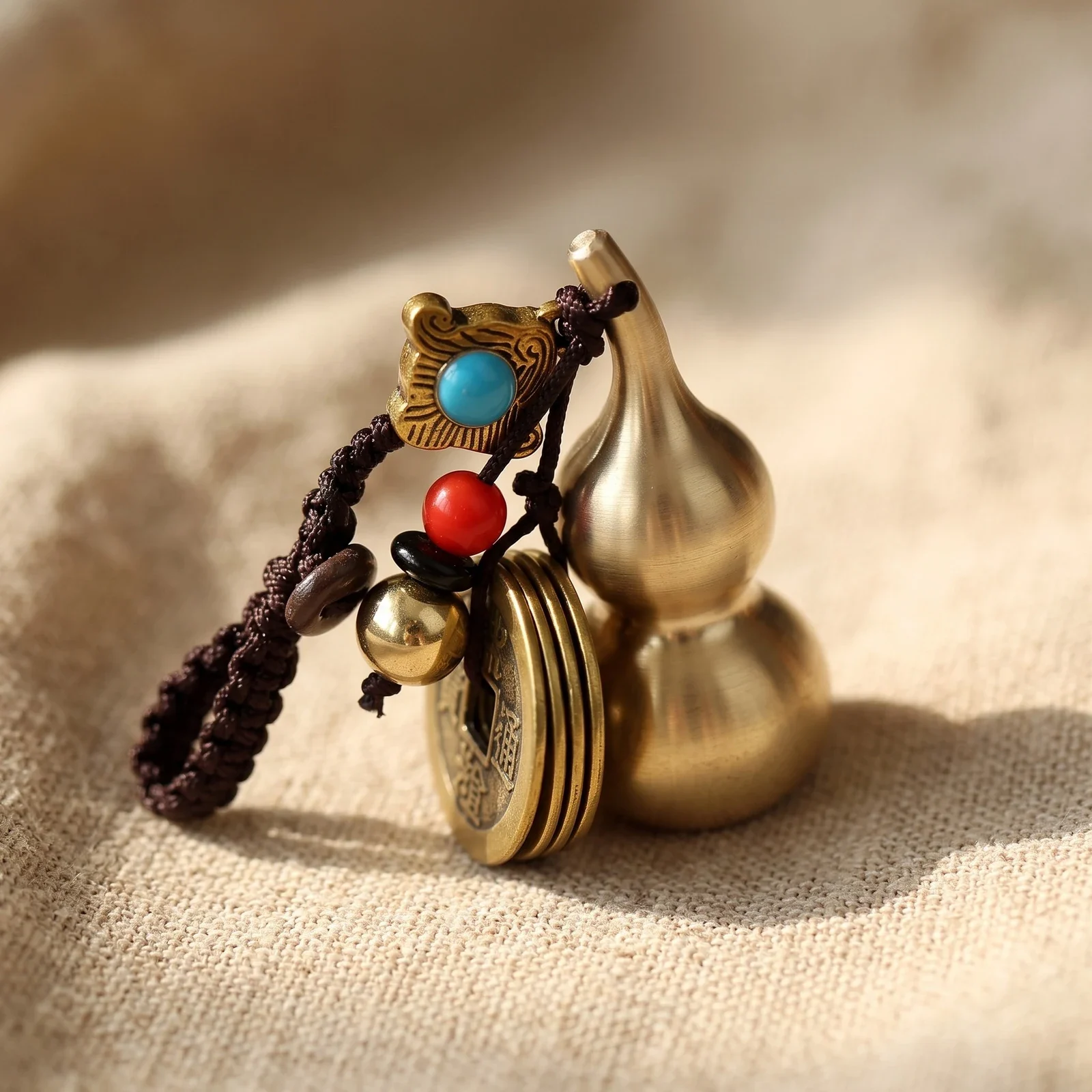 Handmade Brass Gourd and Coin Car Pendant — photo 3