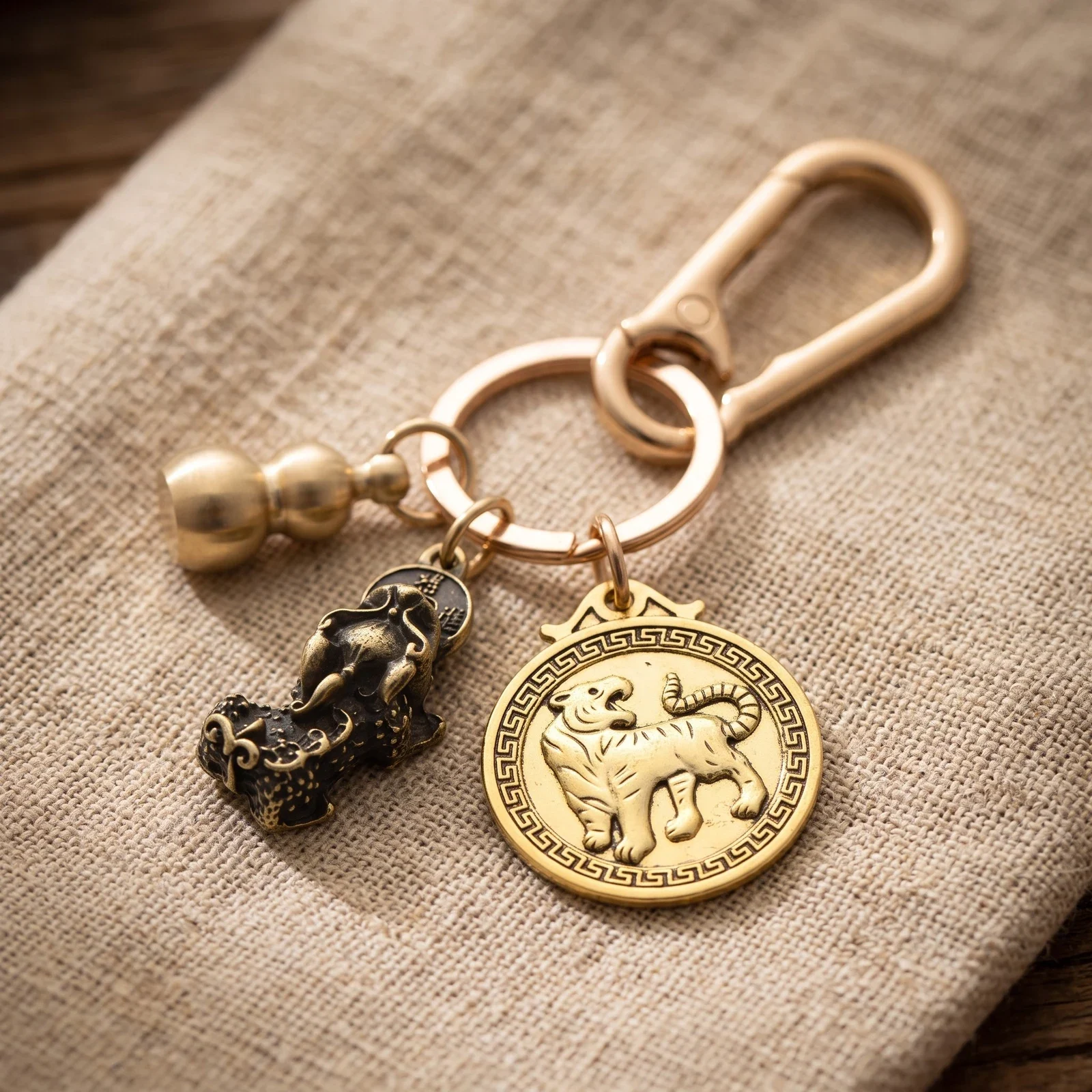 Brass Pixiu Gourd and Abacus Keychain Set — photo 2