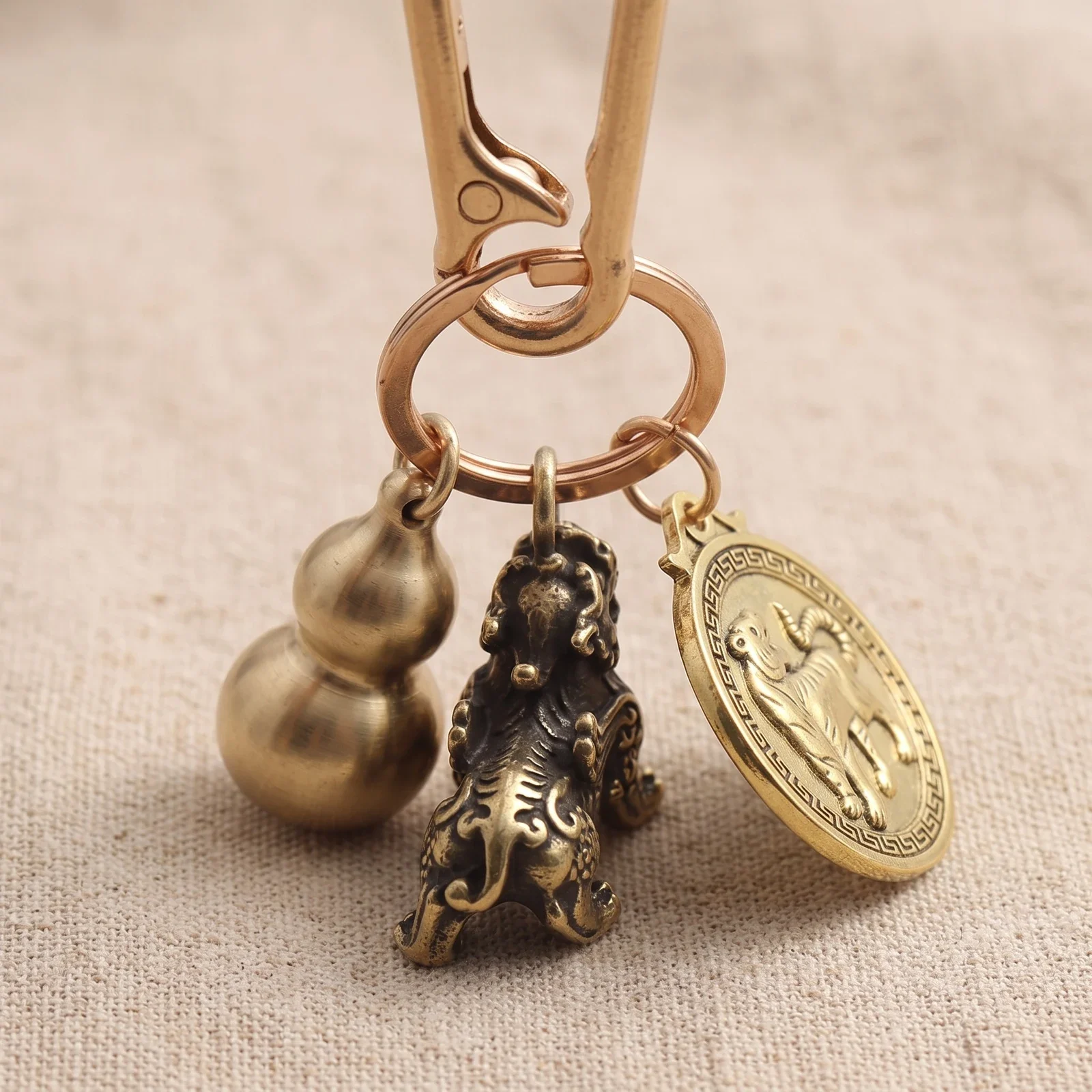 Brass Pixiu Gourd and Abacus Keychain Set — photo 3