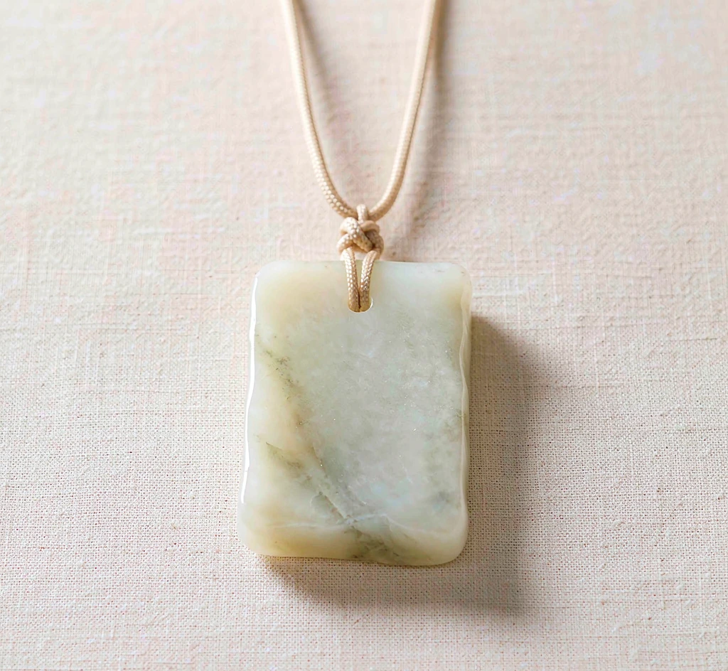 Nephrite Jade Wu Shi Plaque Pendant — White
