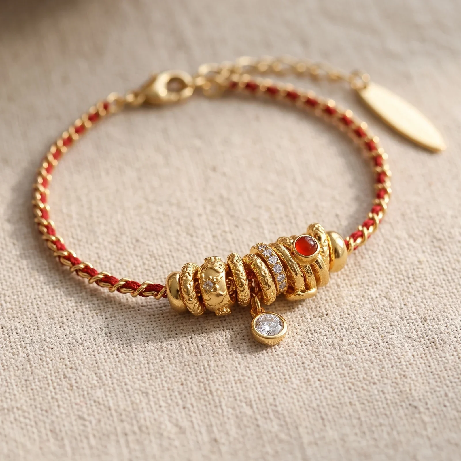 Red Cord with Glass Bead Bracelet — photo 2