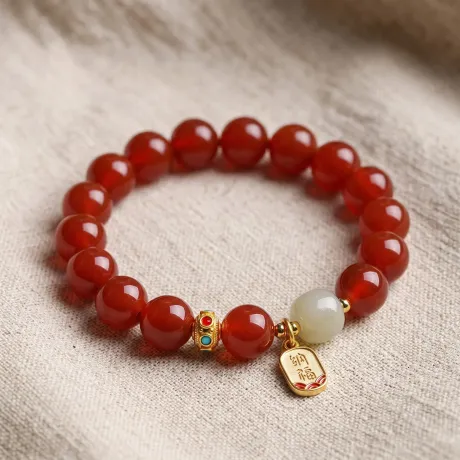 Red Agate Bead Bracelet — Unisex