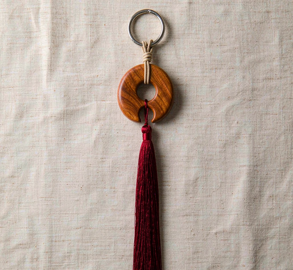 Sandalwood Pi Disc Car Charm — Long Tassel